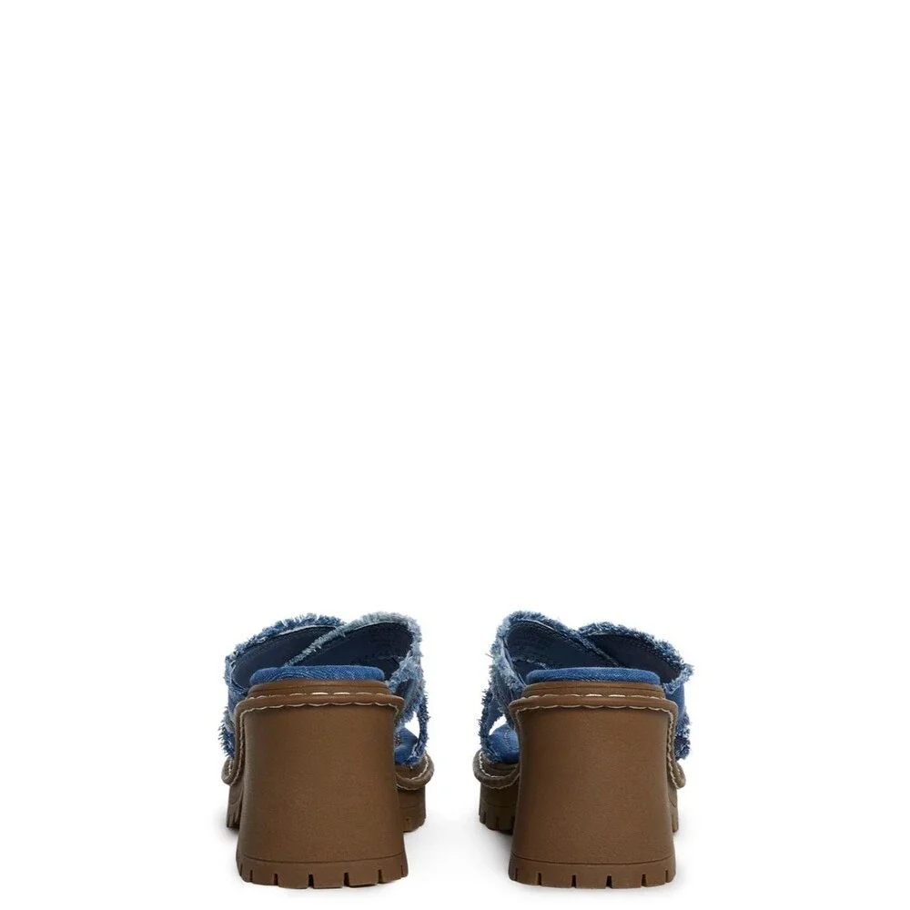 Delia's by Dolls Kill Star Worthy Cross Strap Slides 7 Denim Block Heel Sandals